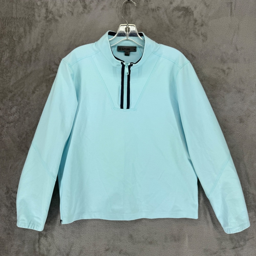 G/FORE‎ Mens Light Blue Waffle Knit Quarter Zip Golf Pullover GMM000029 Size M